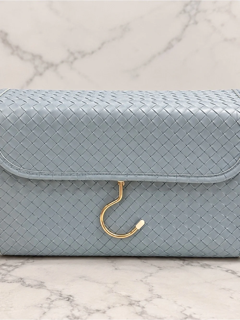 TRVL Luxe Woven Hanging Toiletry Cosmetic Travel Organizer Blue Gold